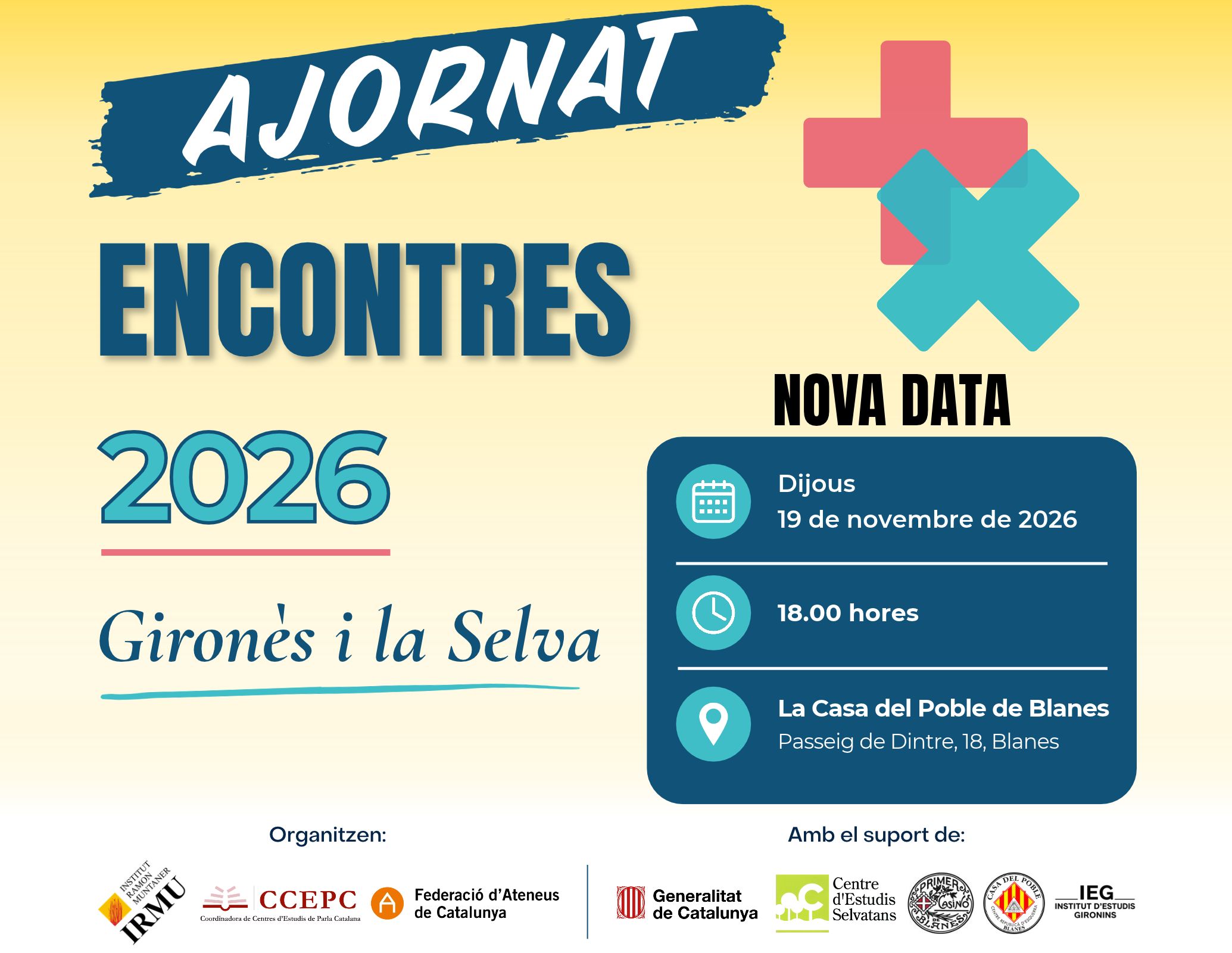 Canvi de data de l’Encontres 2026 de centres d’estudis i ateneus del Gironès i la Selva 