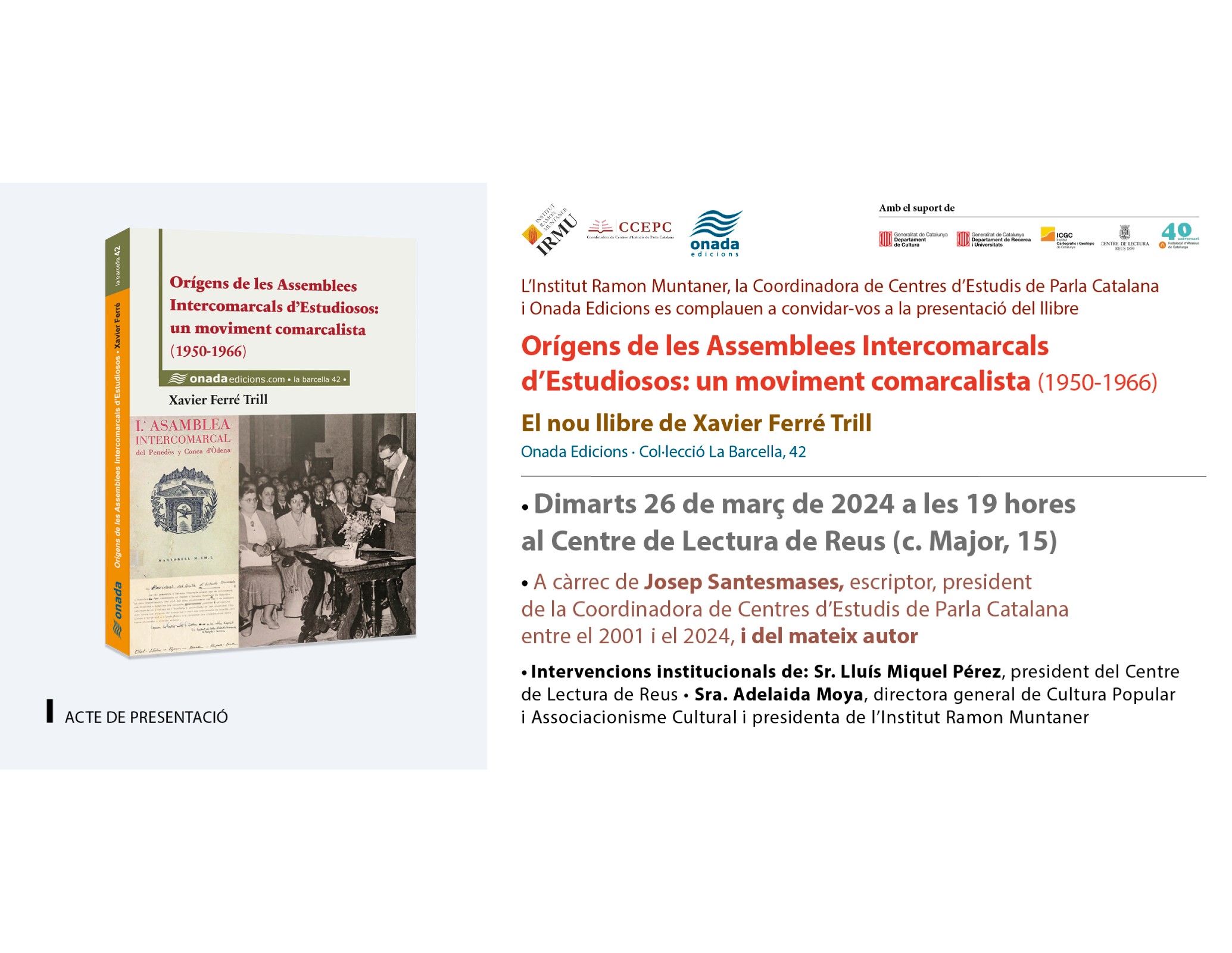 Nova presentació del llibre sobre els orígens de les Assemblees Intercomarcals d’Estudiosos