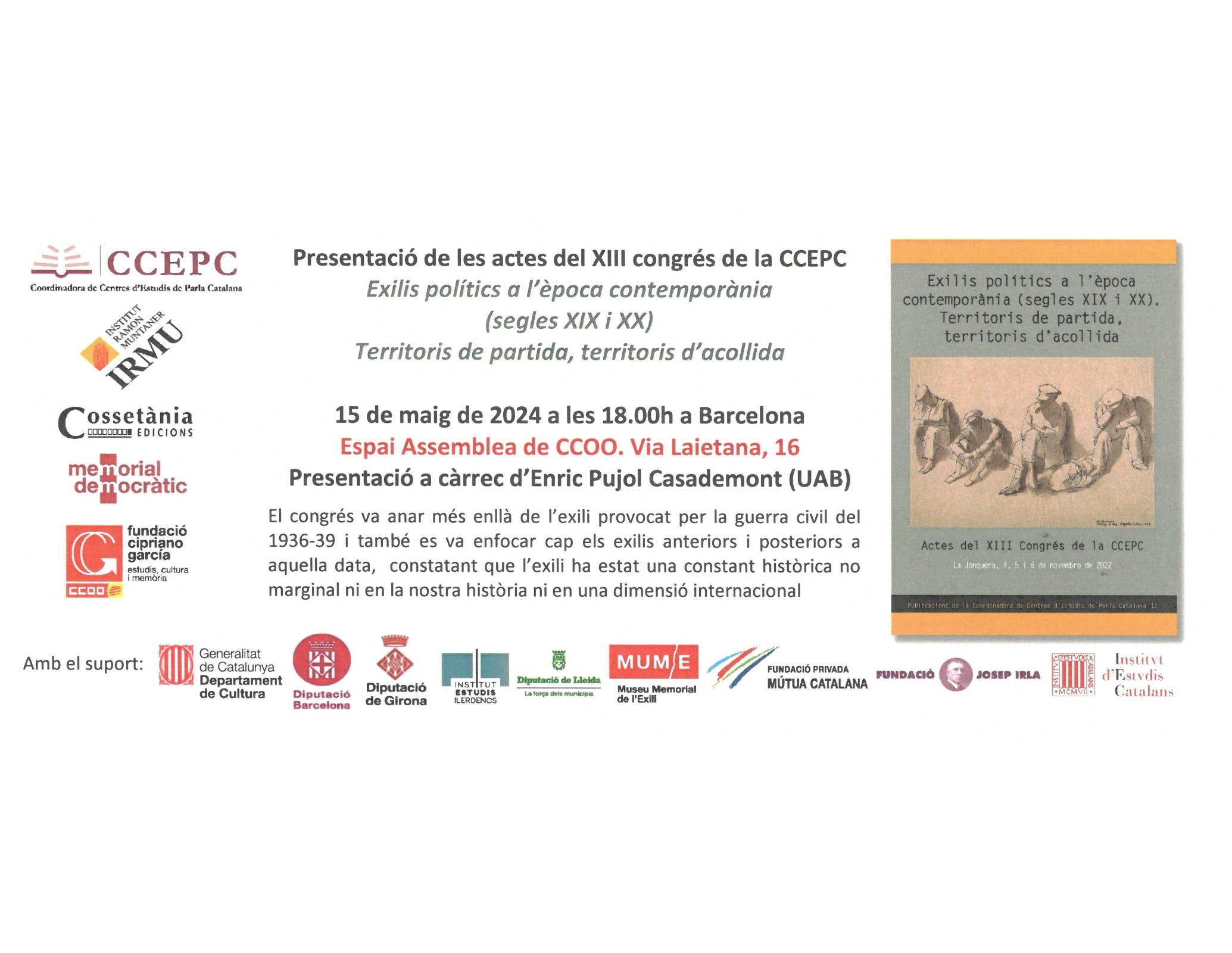 Presentades les actes del XIII congrés de la CCEPC sobre exilis polítics