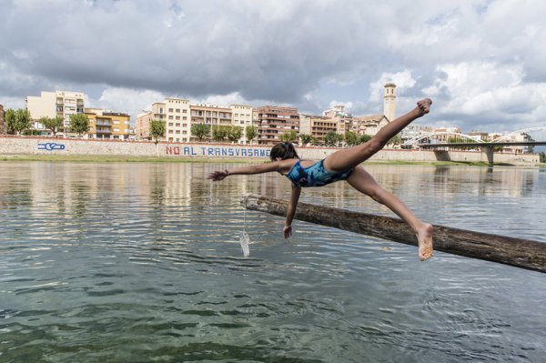 Pal ensabonat, al bell mig de l'Ebre, durant la Festa Major de la Mare de Déu de la Cinta, a Tortosa (Baix Ebre)