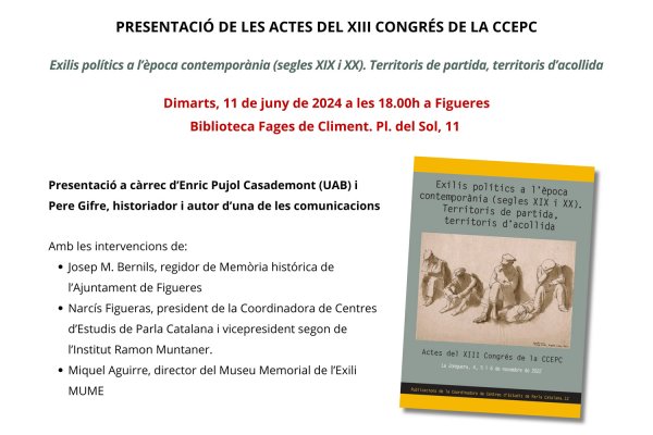 Presentació de les actes del XIII congrés de la CCEPC sobre exilis polítics